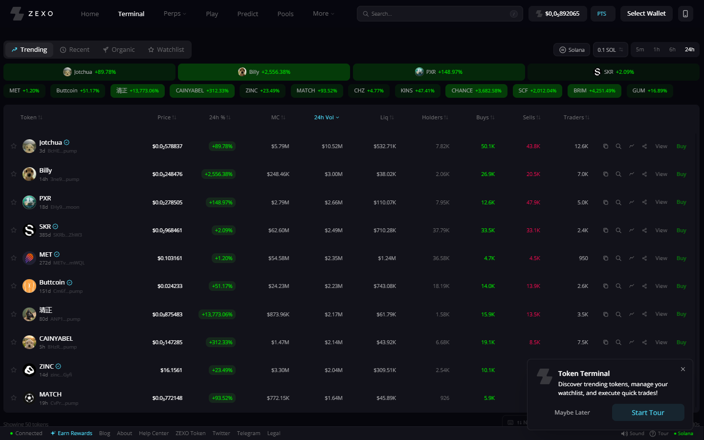 ZEXO spot trading terminal